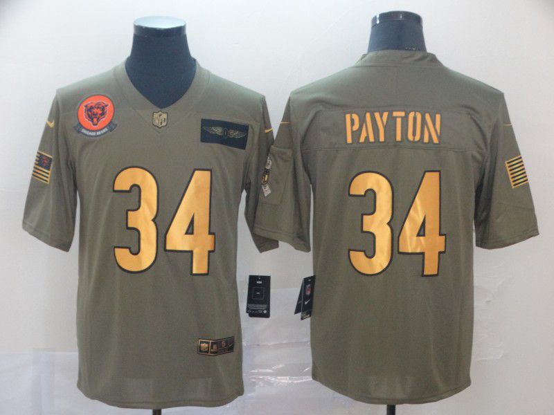 Men Chicago Bears #34 Payton Gold Nike Olive Salute To Service Limited NFL Jersey